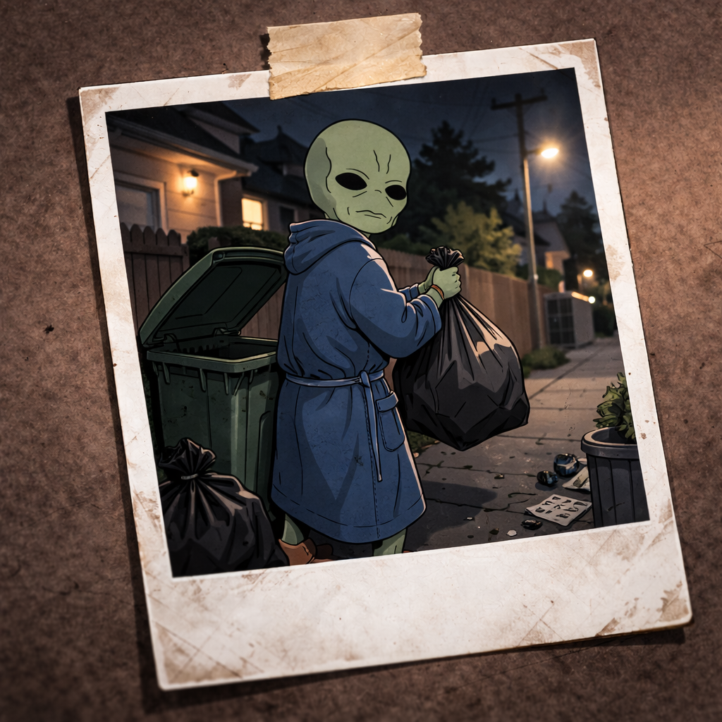 Alien subject with disposal bags